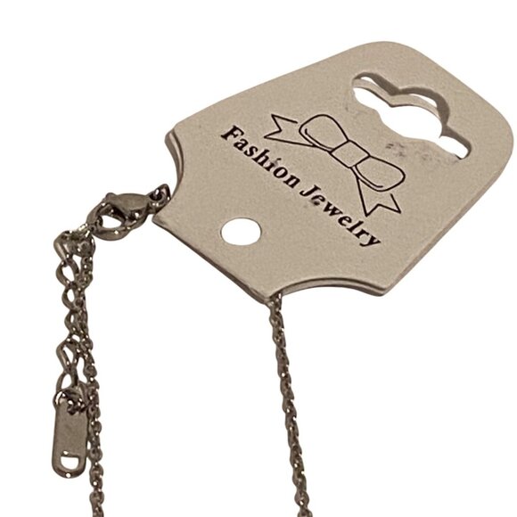 Fancy Zircon Bar Necklace Silver Titanium Steel Chain Sparkle Accent For Women - Picture 3 of 5